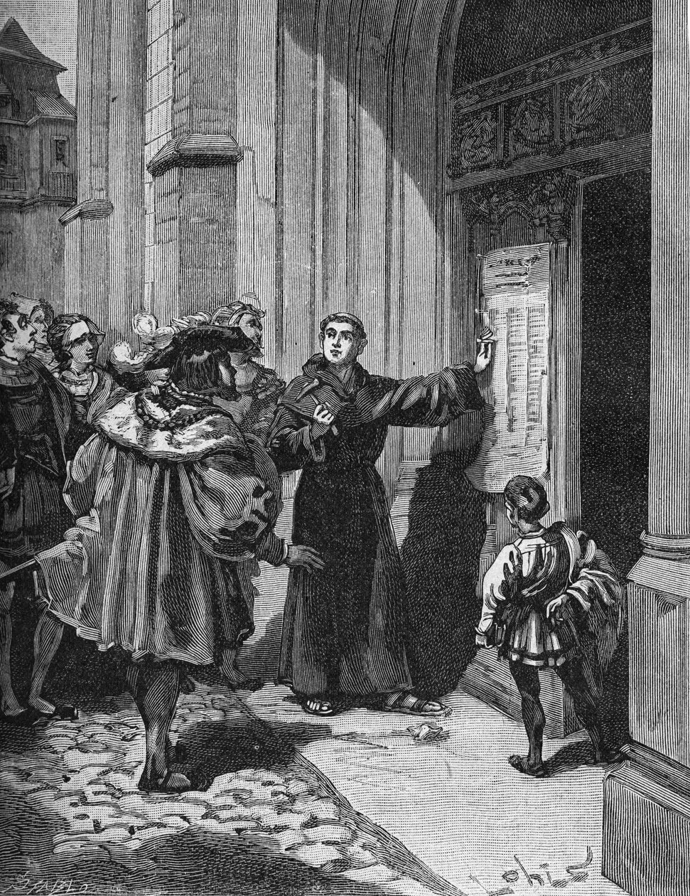 Martín Lutero (1483-1546) colgando sus 95 tesis en Wittenberg de Unknown artist