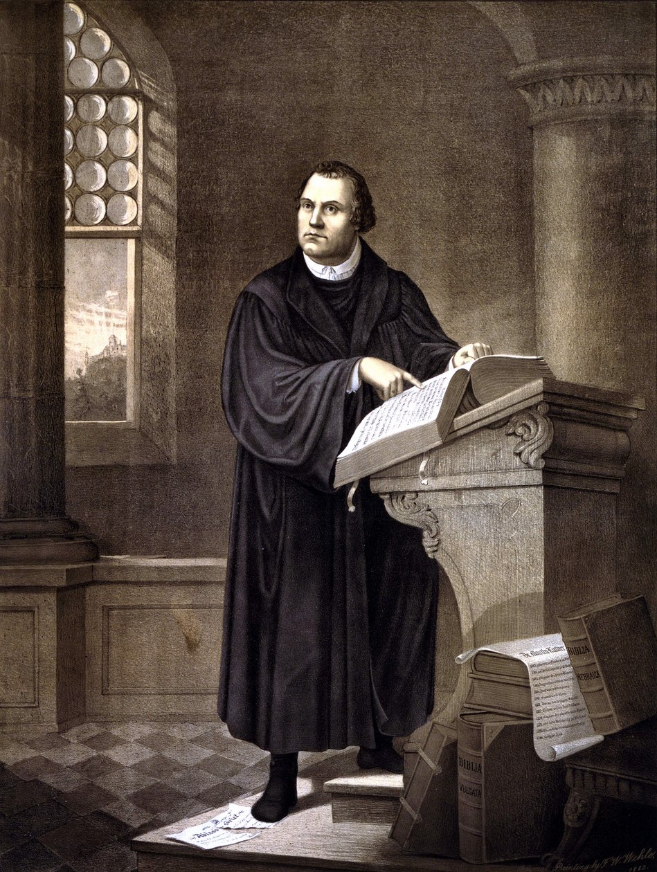 Martín Lutero (1483 - 1546) leyendo en una iglesia de Unknown artist
