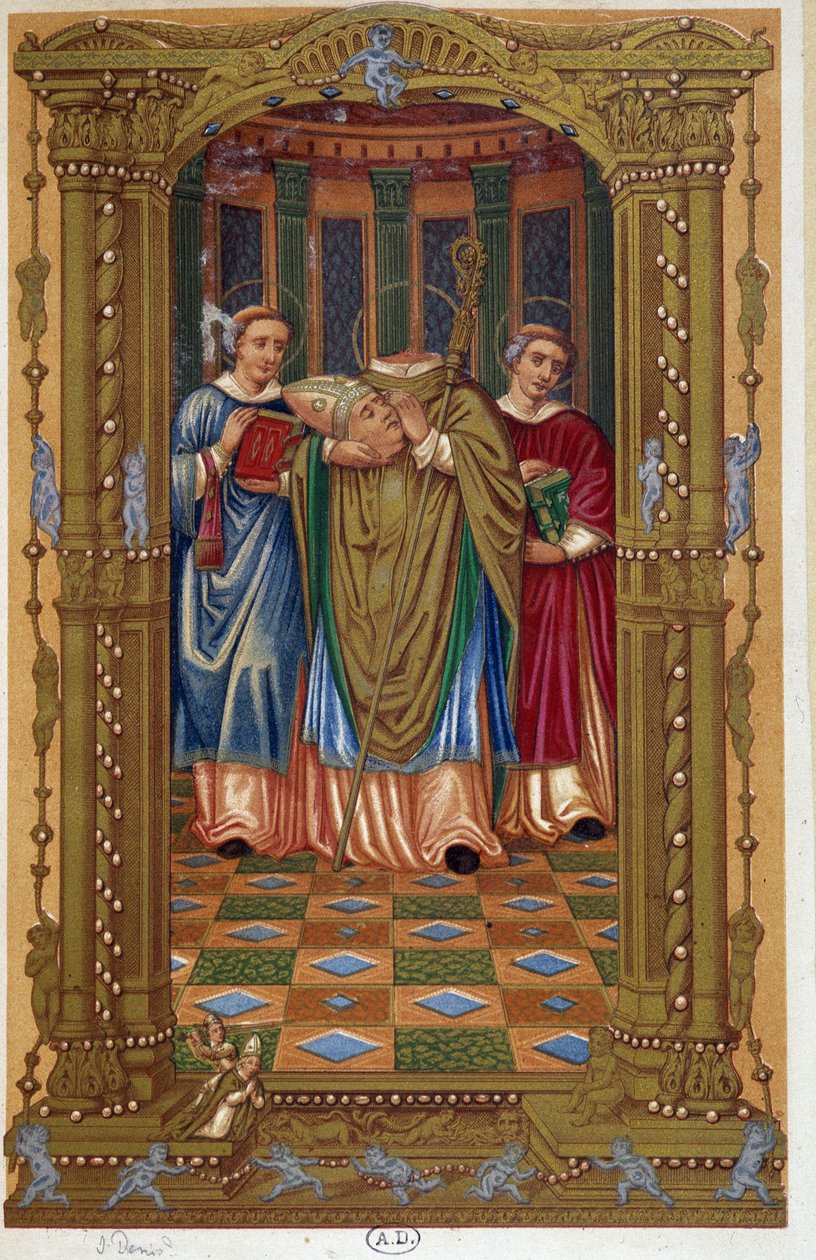 Martirio de San Denis (sosteniendo su cabeza en sus brazos), según documento del siglo XVI de Unknown artist