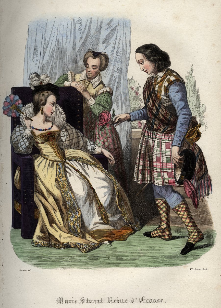 María, Reina de Escocia (María I de Escocia) (1542-1587). Grabado de 1842 en "Histoire des popes" por Maurice Lachatre. Colección privada. de Unknown artist