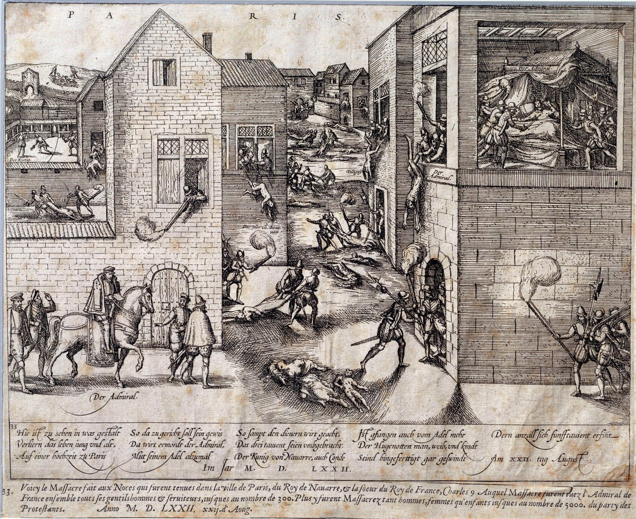 Masacre de San Bartolomé en París en la noche del 24 de agosto de 1572. Grabado del siglo XVI. Pau, Museo del Castillo de Unknown artist