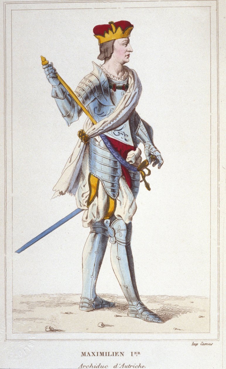 Maximiliano I (de Habsburgo). Archiduque de Austria, Rey de los Romanos y Emperador Germánico (1459 - 1519). Grabado de 1830 de Unknown artist
