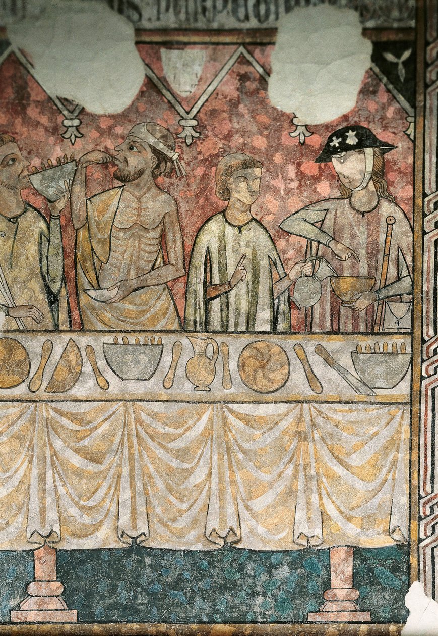 Escena de comida en el refectorio de los Peregrinos, detalle, de la catedral de Lleida de Unknown artist