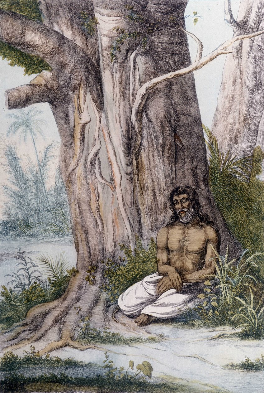 Meditación al pie de un árbol, India. de Unknown artist