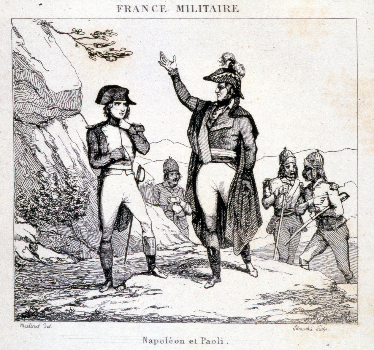 Encuentro de Napoleón Bonaparte y Pasquale o Pascal Paoli (1725 - 1807), Patriota de Córcega. Grabado del siglo XIX de Unknown artist