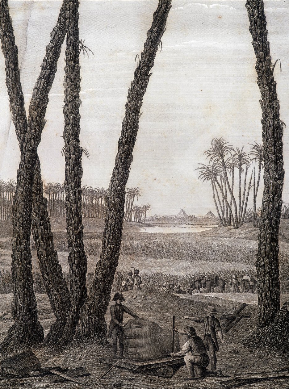 Menfis, vista de las ruinas (científicos y artistas trabajando) - en “Descripción de Egipto”, Ediciones Imperiales de Unknown artist
