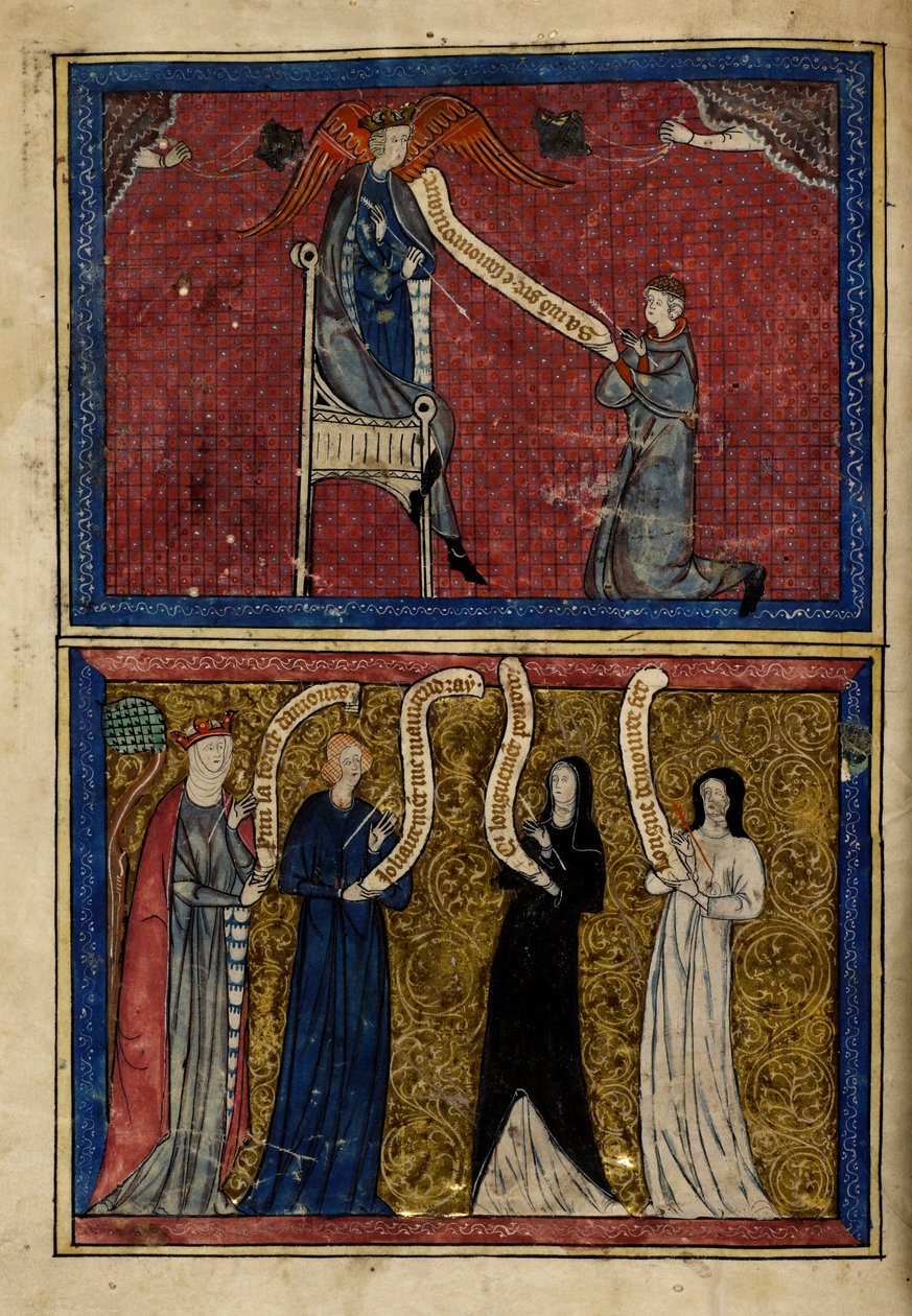 Hombres y mujeres heridos por el Dios del Amor de "Le Roman de la Rose". de Unknown artist