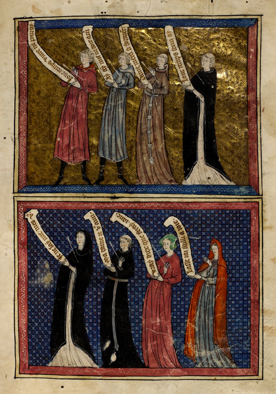 Hombres y mujeres heridos por el Dios del Amor de "Le Roman de la Rose". de Unknown artist