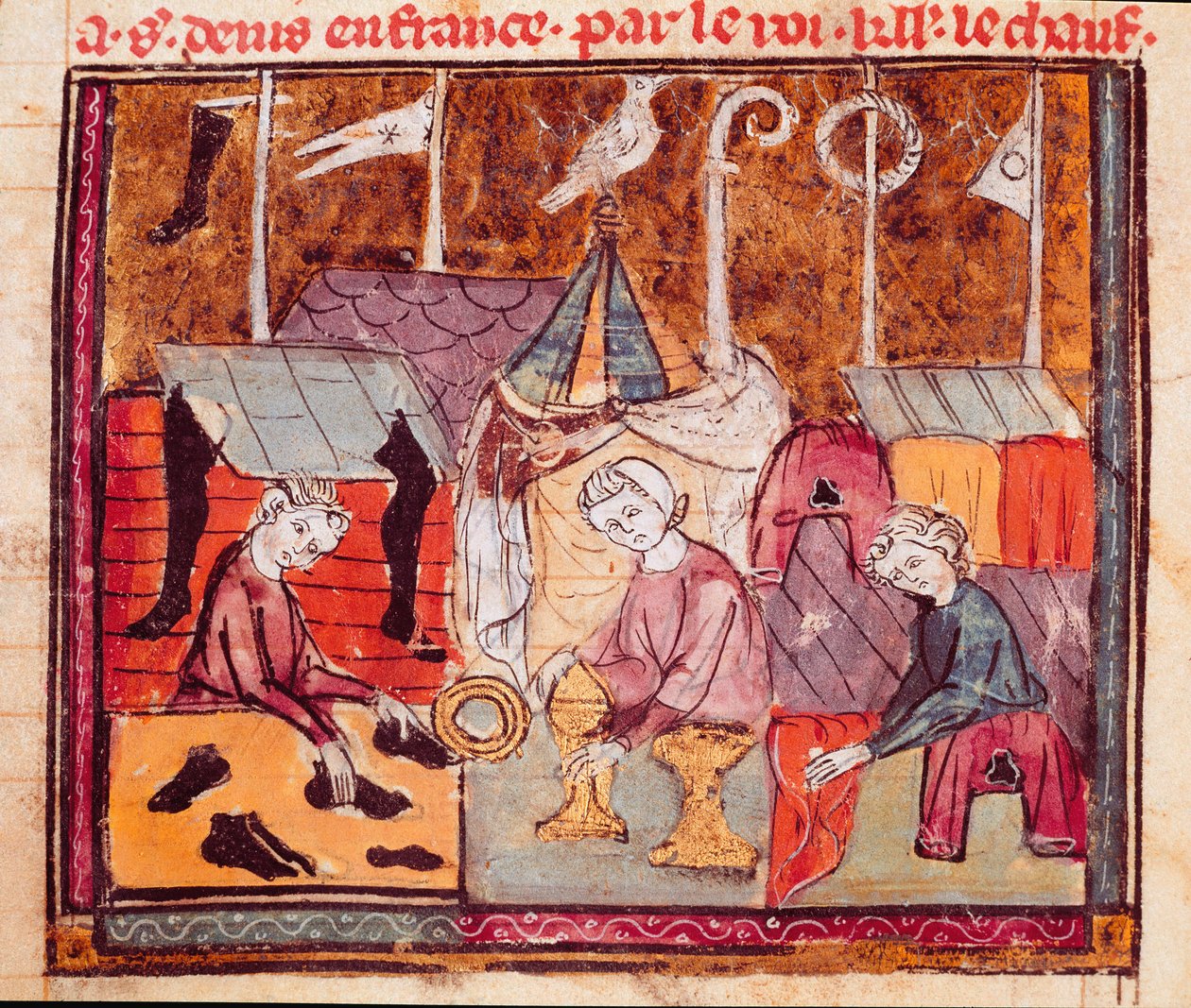 Comerciantes (zapatero, orfebre, comerciante de telas) en la feria de Lendit cerca de Saint Denis. Miniatura de 