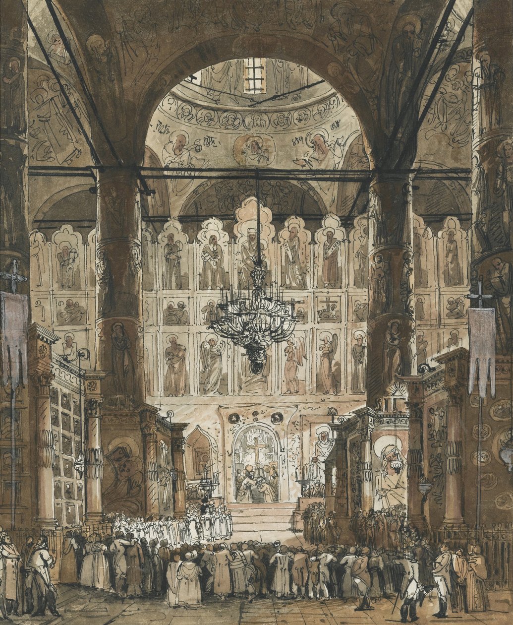 Misa en la Catedral de la Dormición en el Kremlin de Moscú, Rusia de Unknown artist
