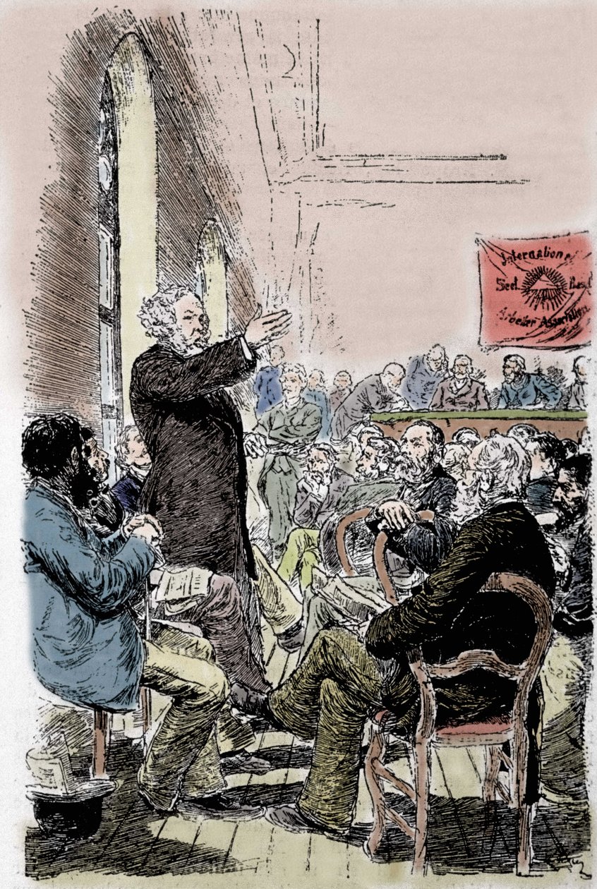Mijaíl Aleksándrovich Bakunin (1814-1876), anarquista ruso en el Congreso de Basilea en Suiza en septiembre de 1869. de Unknown artist
