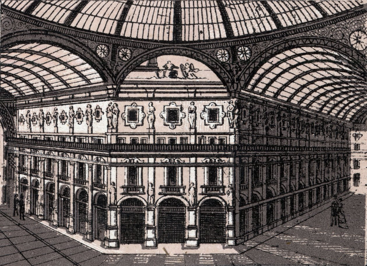 Milán, Italia: vista de la galería Víctor Manuel. en "El mundo ilustra 168 vistas" Sin fecha (finales del siglo XIX) de Unknown artist