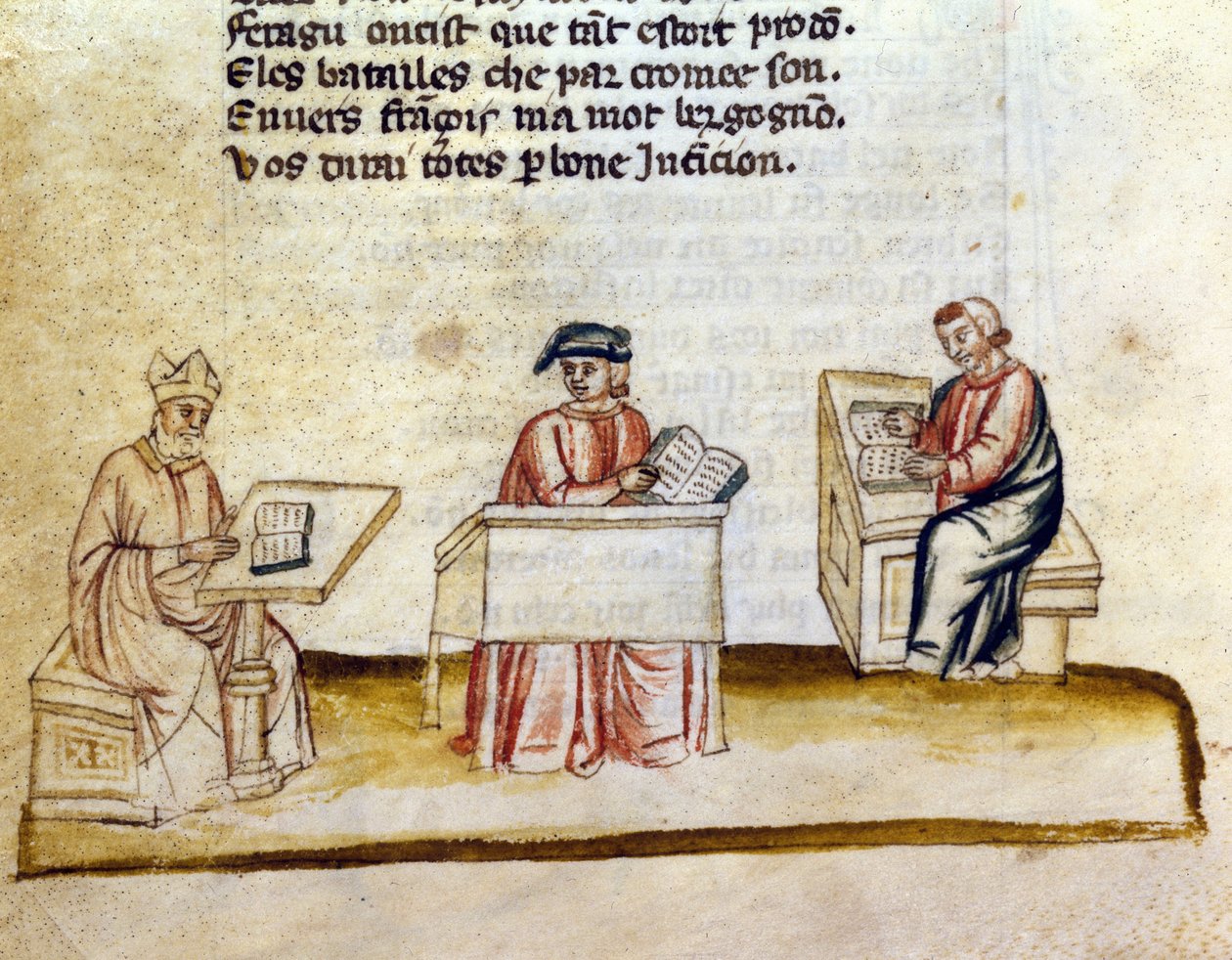 Monjes estudiando en un monasterio, manuscrito en miniatura de Unknown artist