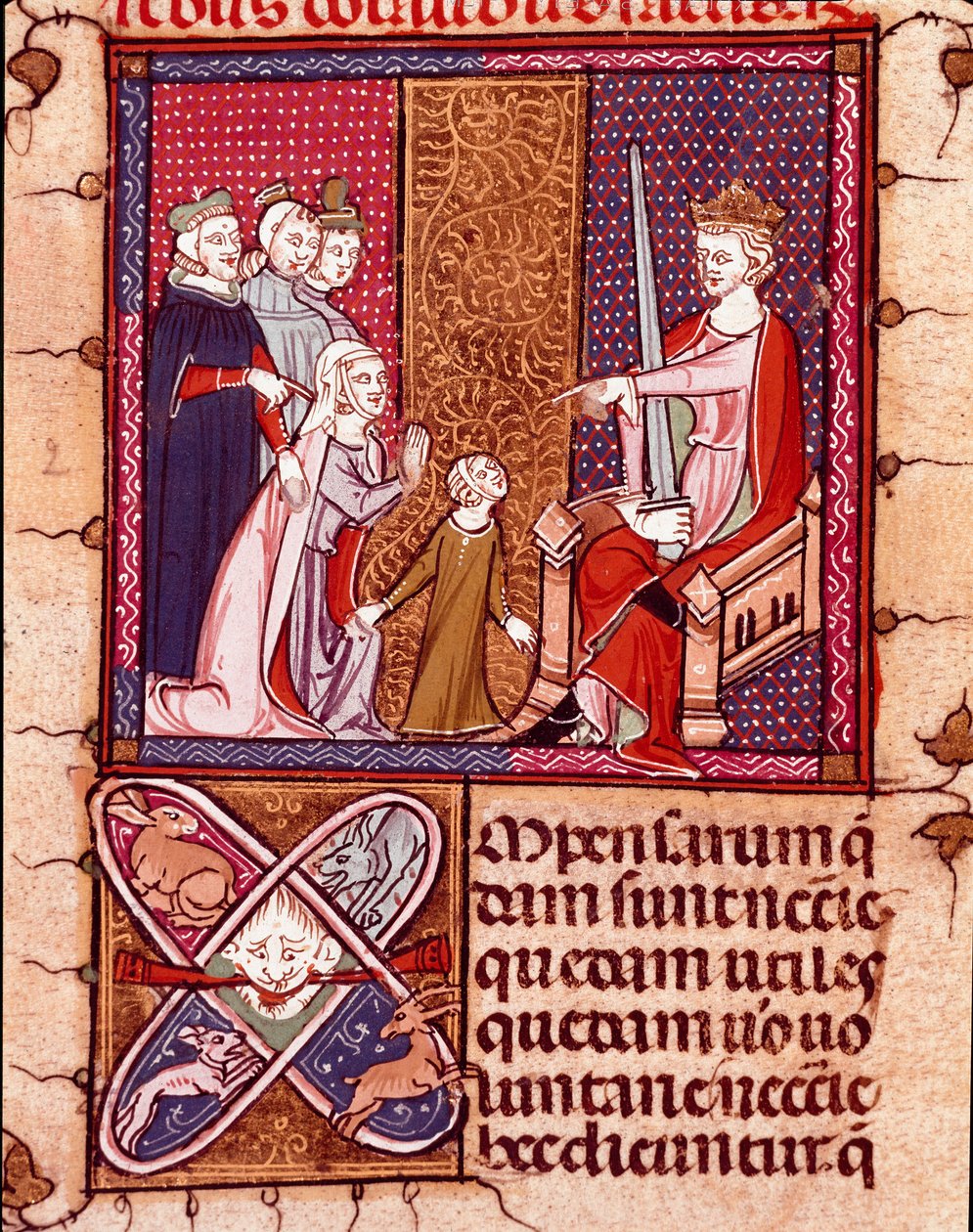 Madre e hijo ante un rey, representante de la Justicia. Miniatura tomada de “Justiniani in Fortiatum” Siglo XIV Biblioteca Real del Monasterio de El Escorial, España de Unknown artist