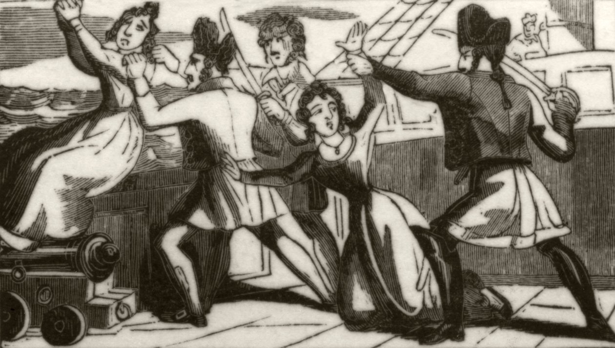 La Sra. Glass y su hija implorando a los piratas que les salven la vida, c.1836 de Unknown artist