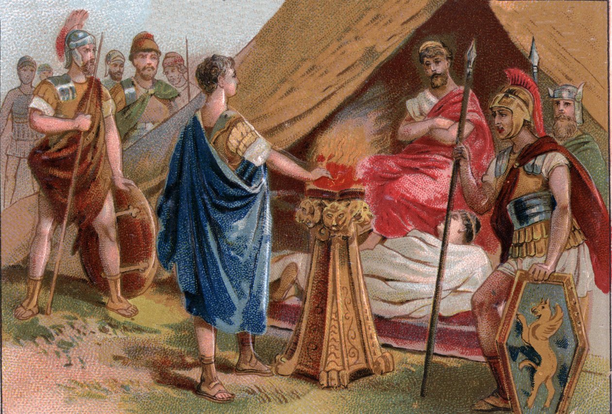 Mucio Escévola ante Porsenna. Cayo Mucio Escévola, un joven patricio romano capturado por la guardia real de Porsenna de Unknown artist