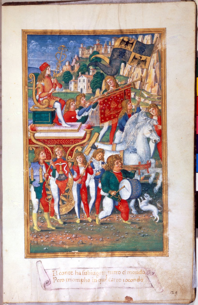 Festival de Música - en “Gramática de E. Donato”. Página iluminada de un manuscrito realizado por G. Pietro da Birago de Unknown artist