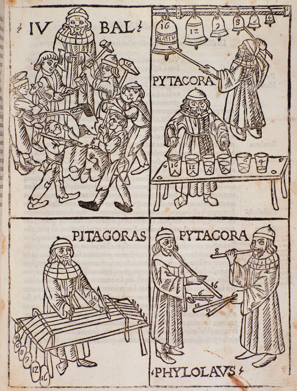 Teorías musicales de Pitágoras. Página tomada de Theorica Musicae de Franchino Gaffurio de Unknown artist