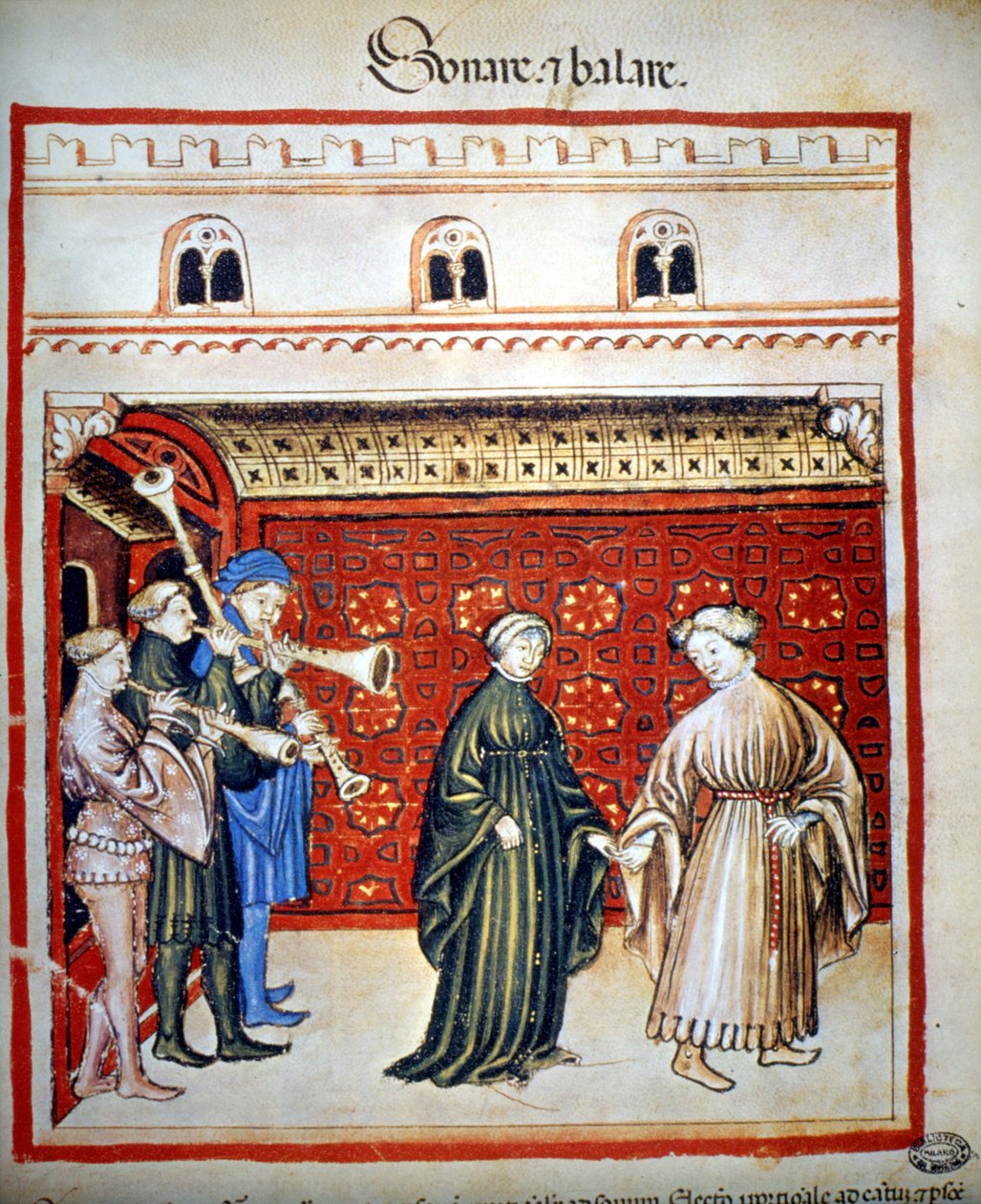 Músicos y bailarines, en Tacuinum Sanitatis de Unknown artist