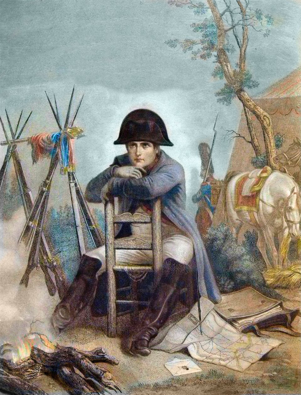 Napoleón en el Bivouac la víspera de la Batalla de Austerlitz - grabado por Philippoteaux - Napoleón en el Bivouac. La Batalla de Austerlitz (1805), también conocida como la Batalla de los Tres Emperadores de Unknown artist