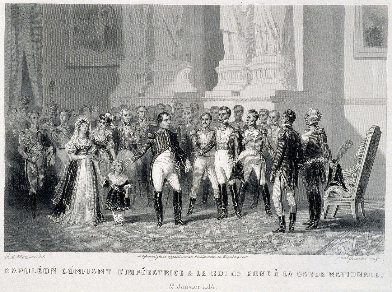 Napoleón confiando la Emperatriz y su hijo, el Rey de Roma, a la Guardia Nacional (23 de enero de 1814) - en “Fastes de Gardes nationales de France” de Unknown artist