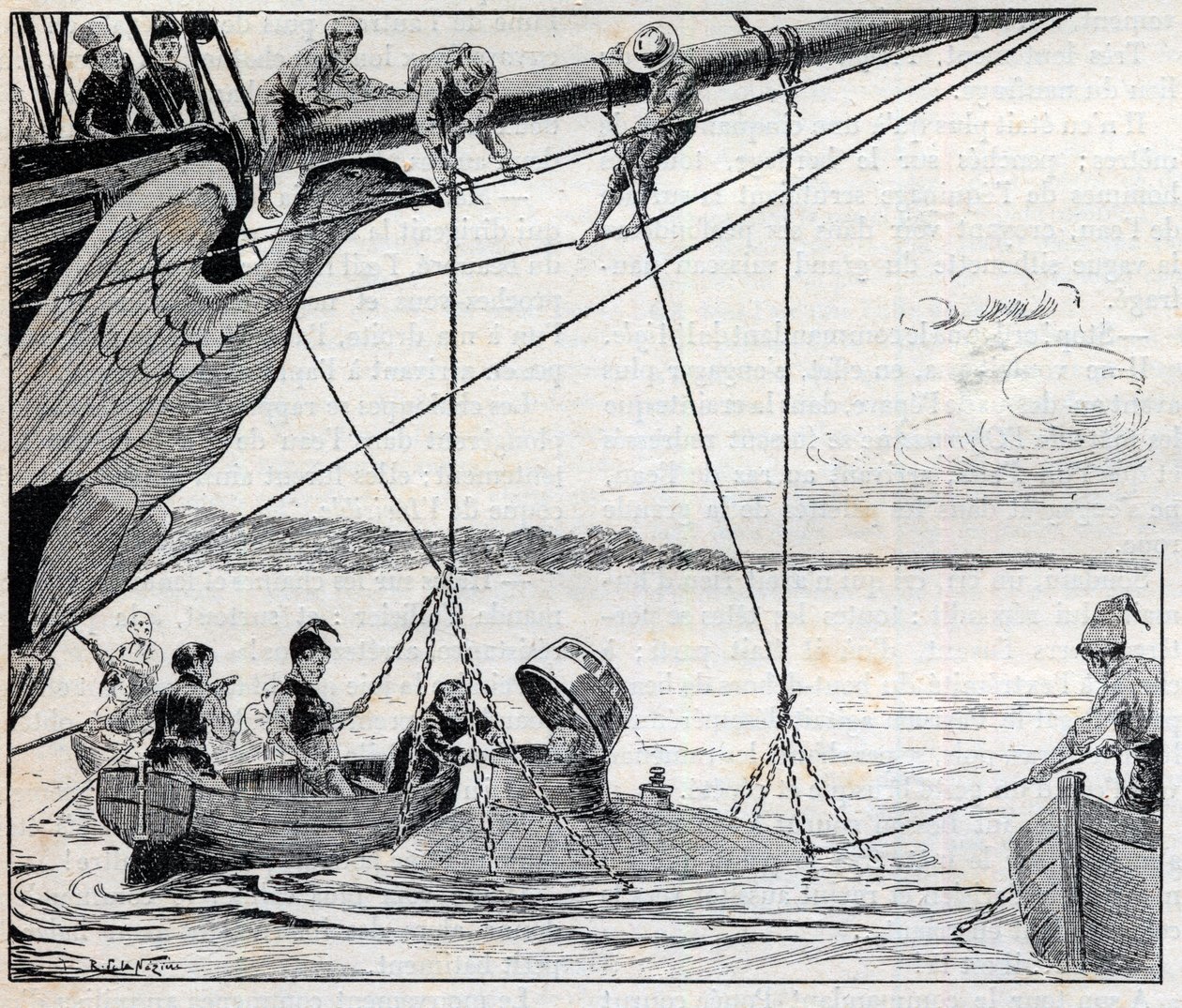 Napoleón escapando de la isla de Santa Helena en un submarino - ilustración para la novela de Emile Cyprien Driant (1855-1916), “La fuga del Emperador” de Unknown artist