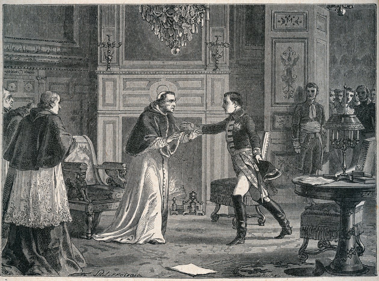 Napoleón visitando al Papa Pío VII en Fontainebleau 1804 - Visita de Napoleón I al Papa Pío VII en Fontainebleau 1804 de Unknown artist