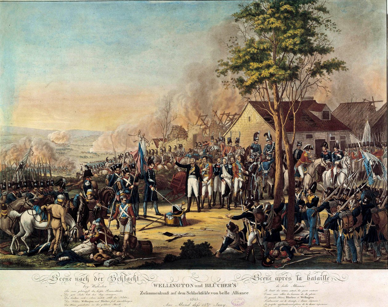 Guerras Napoleónicas: Batalla de la Belle Alliance o Waterloo ganada el 18/06/1815 por las fuerzas armadas bajo las órdenes de Arthur Wellesley, Duque de Wellington (1769-1852) y el Príncipe Blucher de Unknown artist