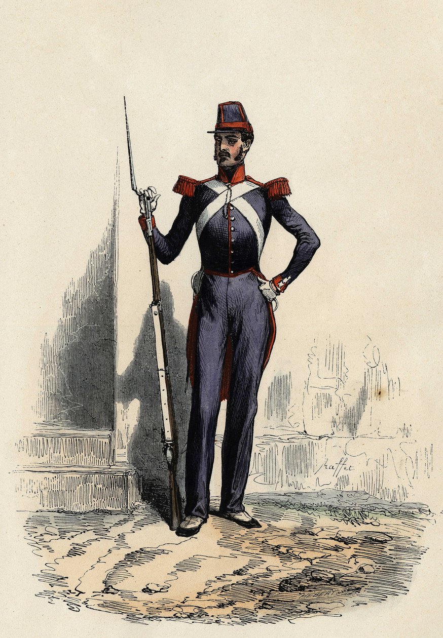 Guardia Nacional o milicia africana de Argel, creada por el General Clausel del ejército francés, en 1830, para asegurar el orden en la ciudad, en “L