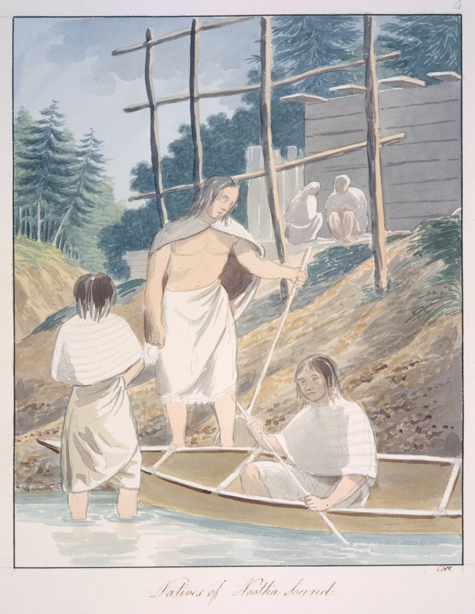 Nativos de Nootka Sound, c.1843-50 (acuarela) de Unknown artist