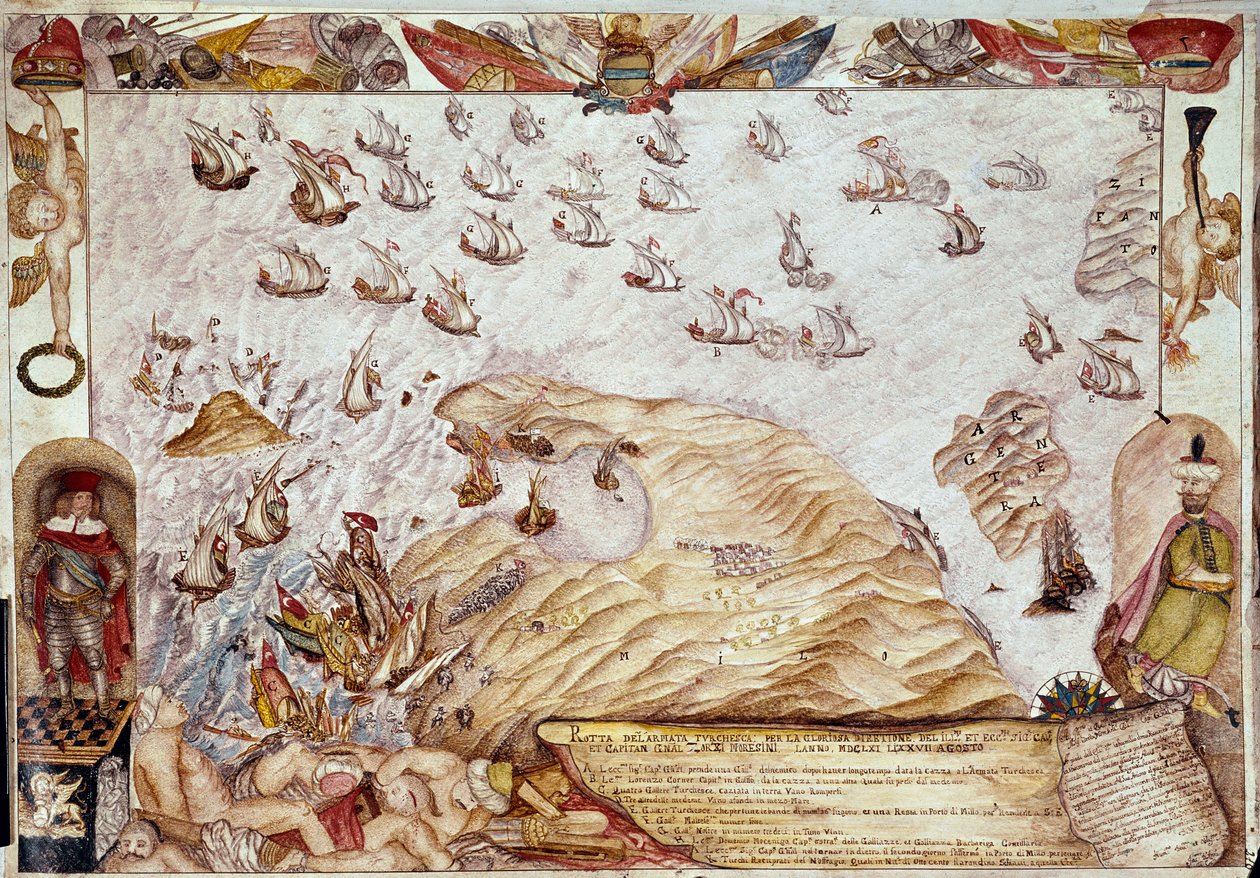 Batalla naval entre las flotas turca y veneciana en 1661 de Unknown artist