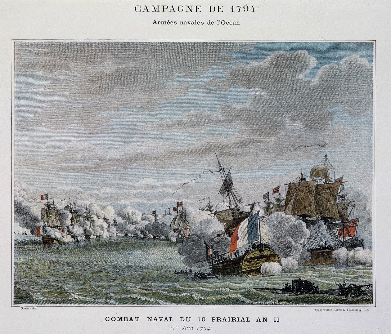 Combate naval, du 10 prairial An II (1794) - en "Las batallas navales de Napoleón" de Unknown artist