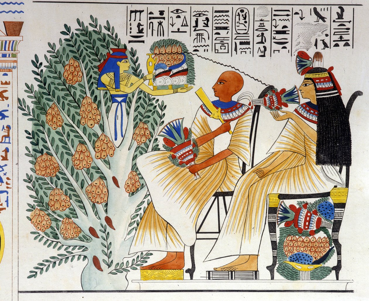 Nephtys, diosa egipcia, surge del árbol místico y ofrece comida al difunto - en “Monumentos de Egipto y Nubia Superior” de Ippolito Rosellini. Siglo XIX. de Unknown artist