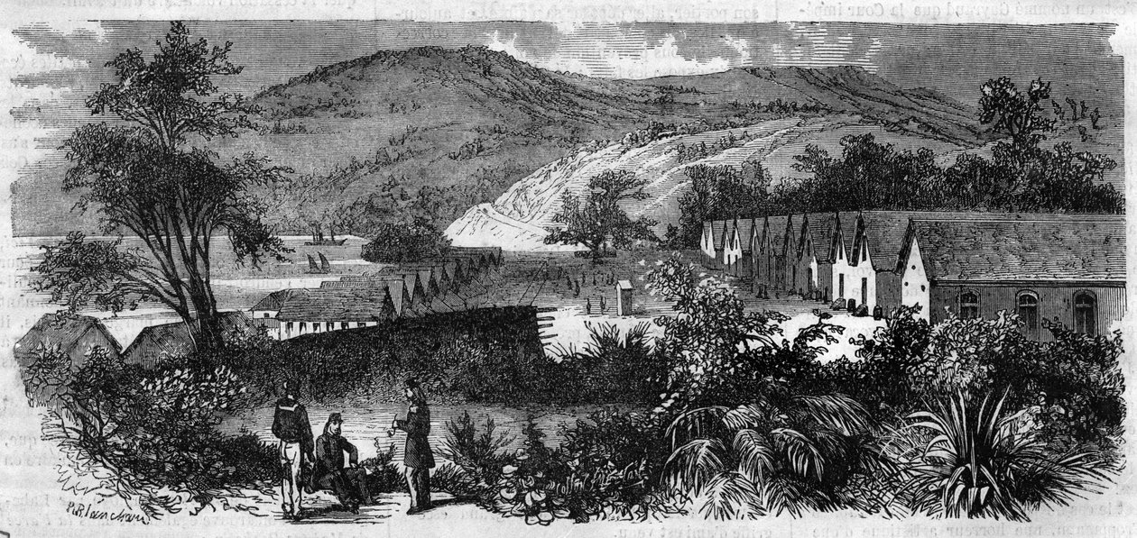 Nueva Caledonia - el penitenciario de la isla Nou - Grabado de 1870 de Unknown artist