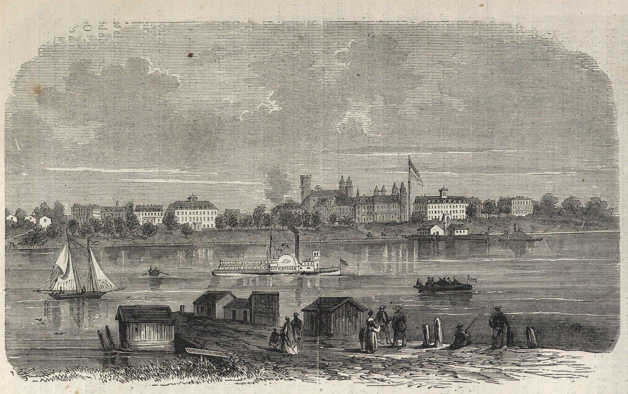 Estado de Nueva York - Establecimiento de la Comisión de Emigración - Isla Ward - Grabado en “El Universo Ilustrado” de 1869 de Unknown artist
