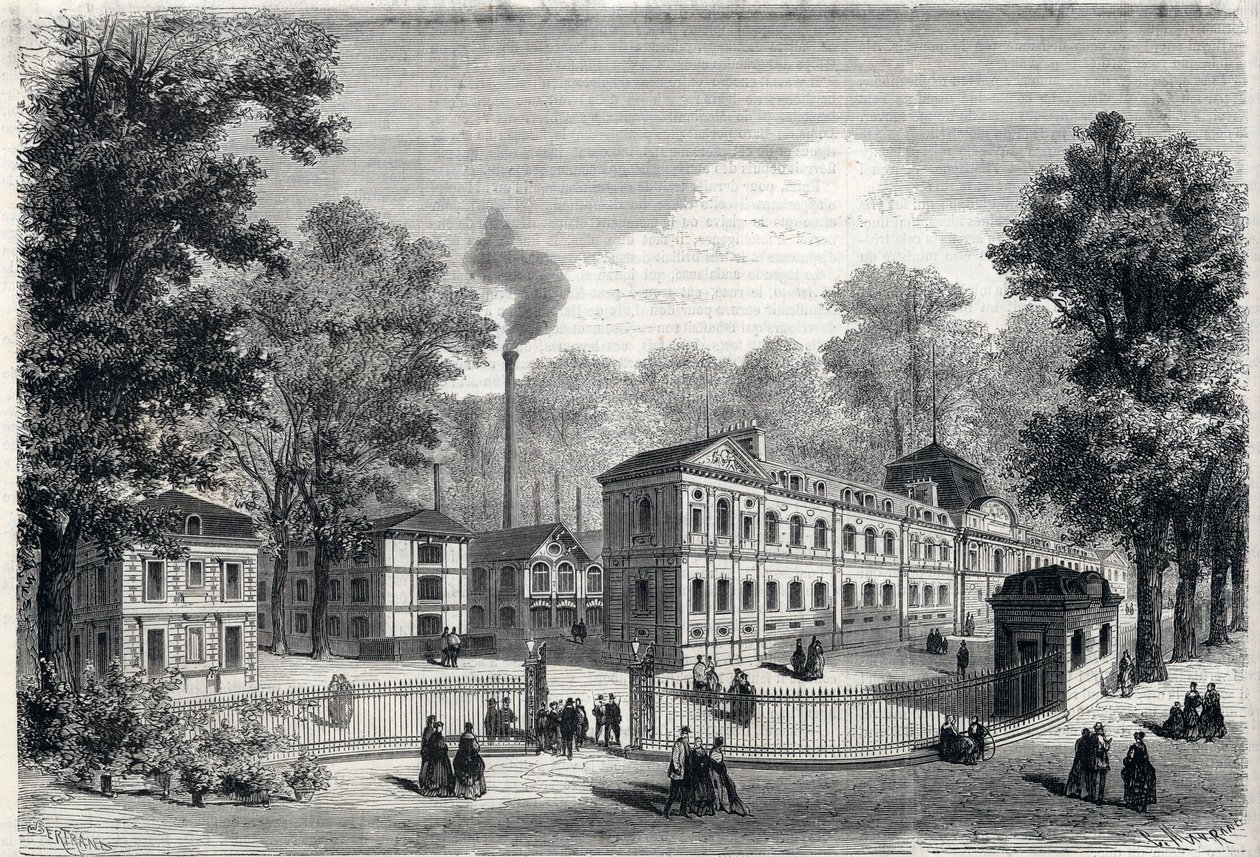 Nuevo edificio de la fábrica de porcelana imperial en Sèvres en 1868. Grabado en "El Universo Ilustre". de Unknown artist