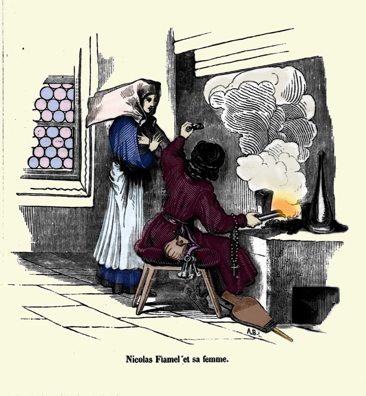 Nicolas Flamel (1330-1418) con su esposa de Unknown artist