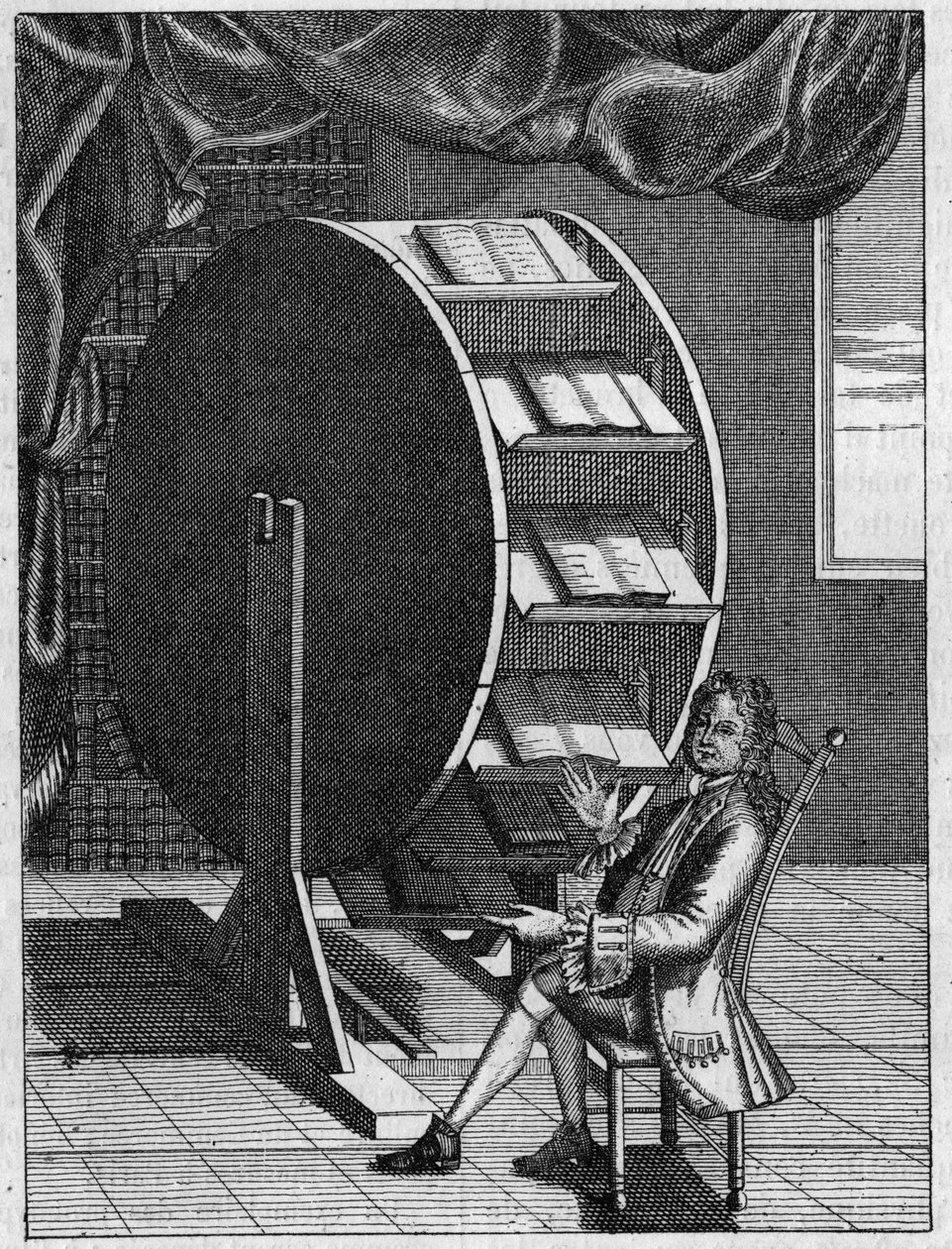 Nicolas Grollier de Serviere (1596-1689), inventor francés, en su escritorio de trabajo. (Facsímil de un grabado antiguo). Grabado en "La Nature: revue des sciences et de leurs aplicaciones aux arts et a l