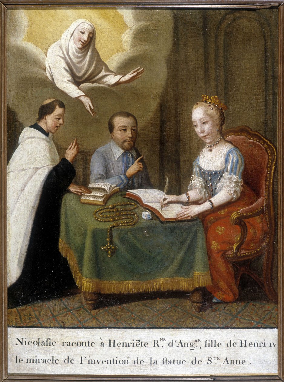 Nicolás cuenta a Henriette Reina de Inglaterra e hija de Enrique IV el milagro de la invención de la estatua de Santa Ana de Unknown artist