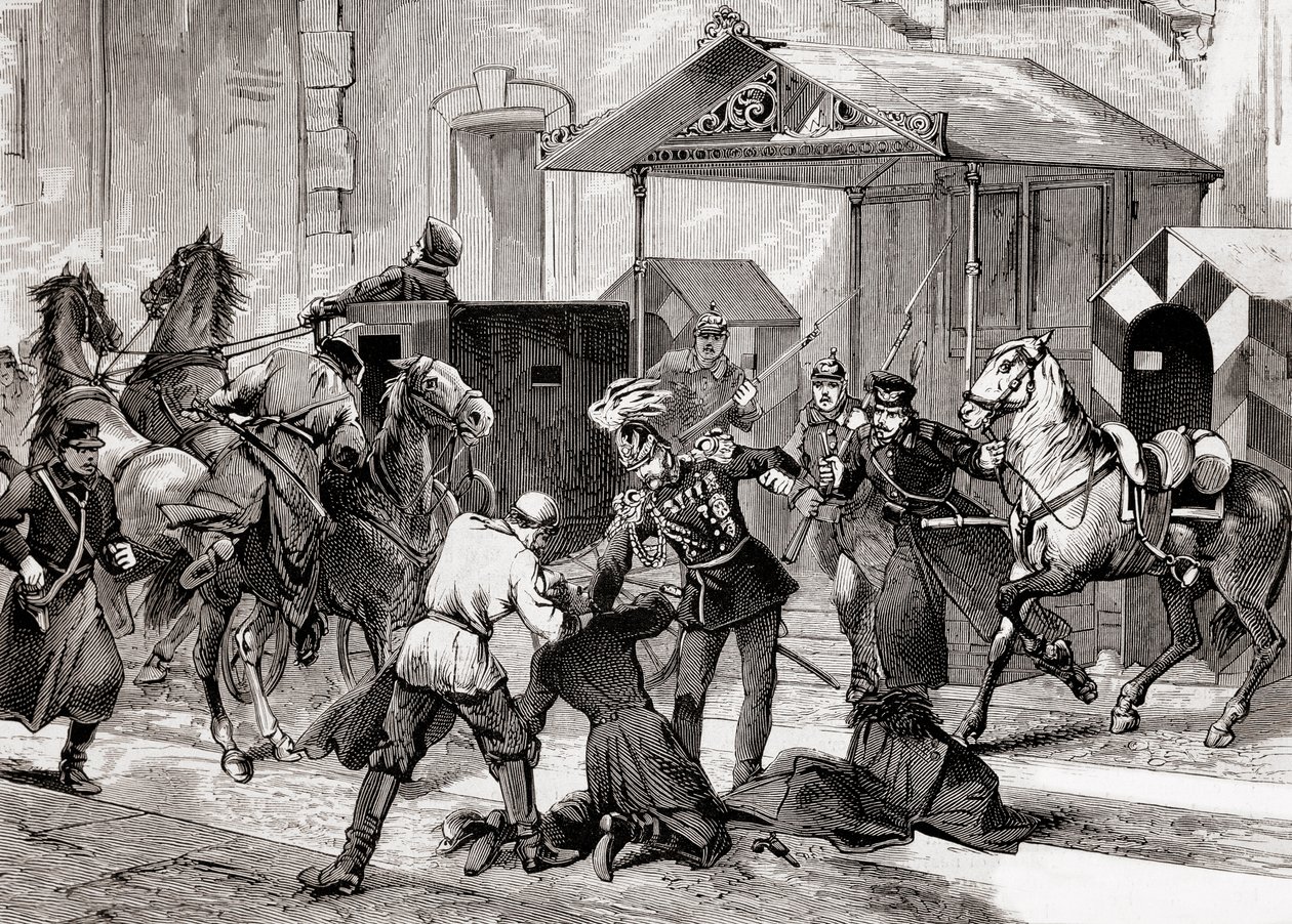 Nihilismo en Rusia - Intento de asesinato contra el Ayudante de Campo, General Loris Melikoff (Loris-Melikoff), fuera de la puerta de su hotel en la Gran Moskaia en 1880 - El movimiento nihilista ruso en el siglo XIX: intento de asesinato del Conde Loris M de Unknown artist