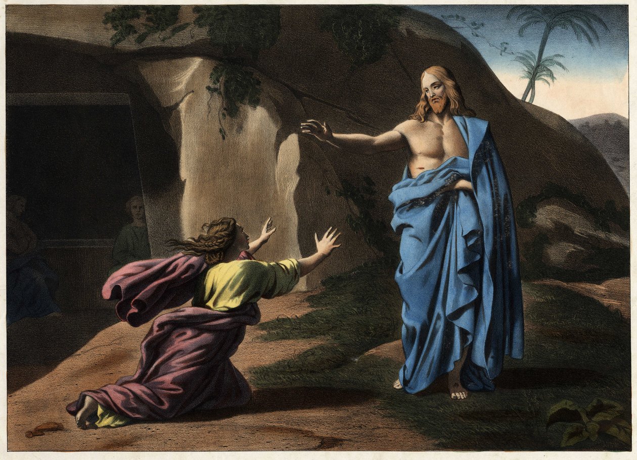 Noli me tangere: la aparición de Cristo a Santa Magdalena. Grabado anónimo del siglo XIX de Unknown artist