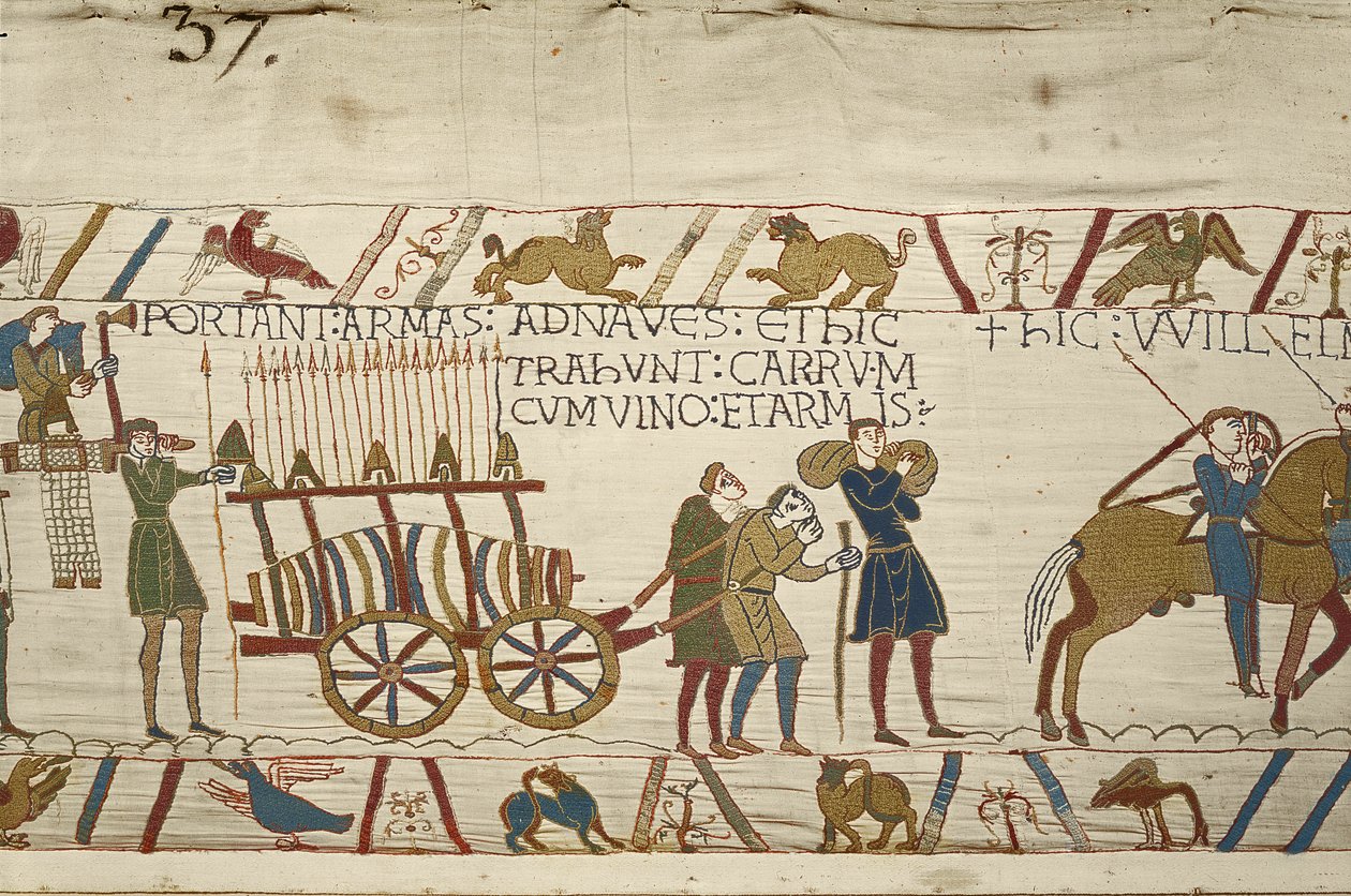 Normandos tirando de un carro cargado de vino y armas, Tapiz de Bayeux de Unknown artist