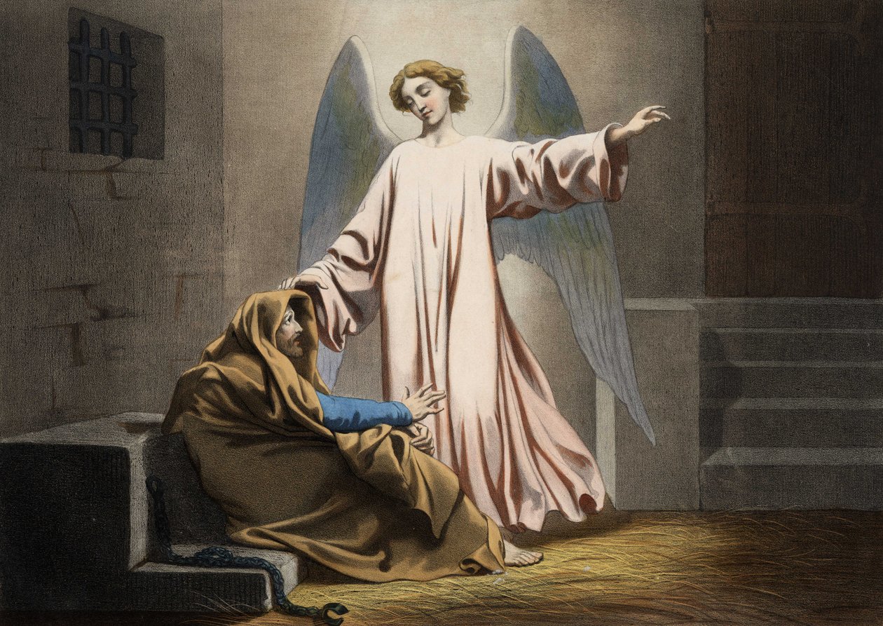 San Pedro es liberado por un ángel. Grabado anónimo de mediados del siglo XIX. de Unknown artist