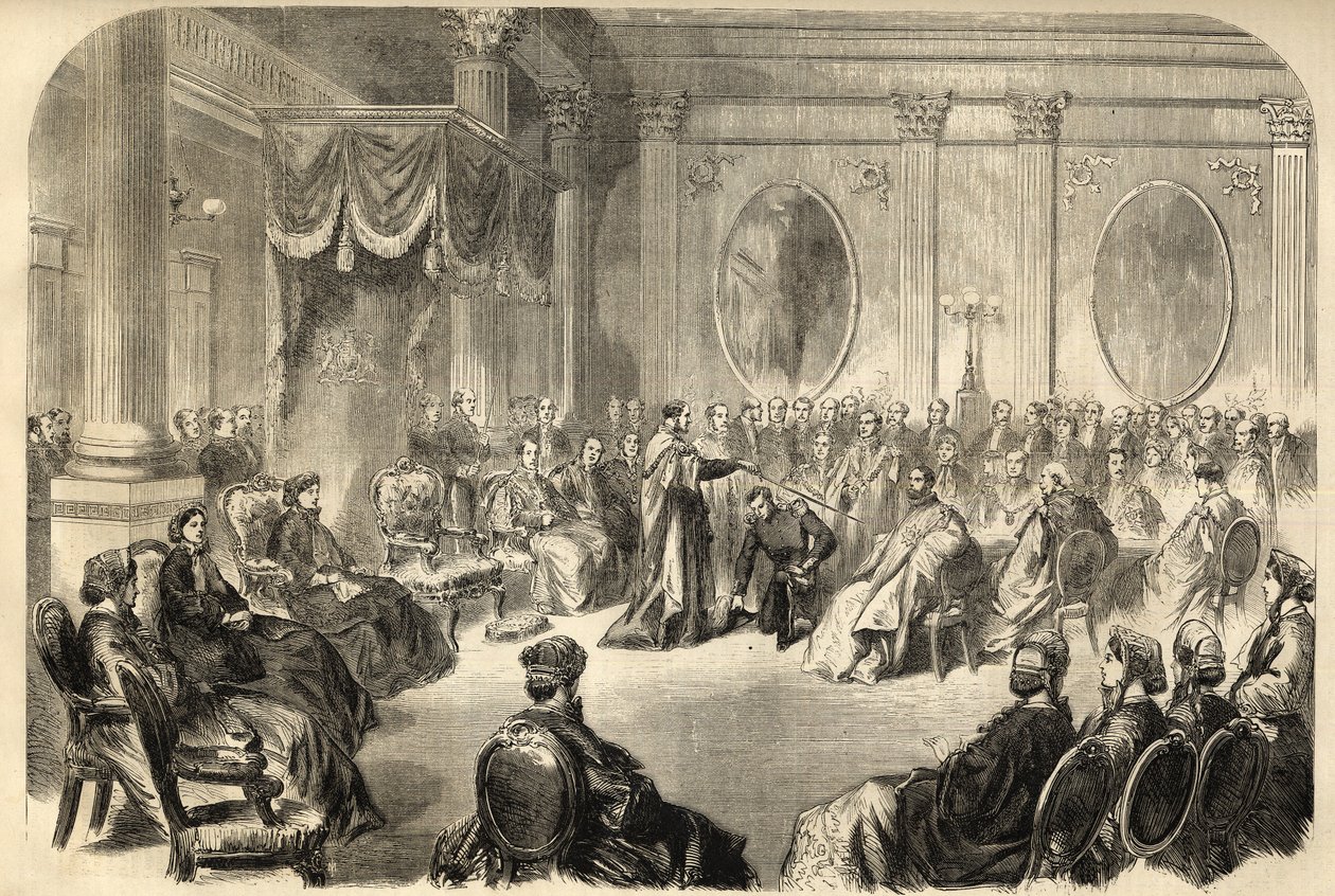 Orden de San Patricio - La Orden Más Ilustre de San Patricio - La investidura de un caballero en la Orden de San Patricio en Dublín, Irlanda en el siglo XIX - grabado 1866 de Unknown artist