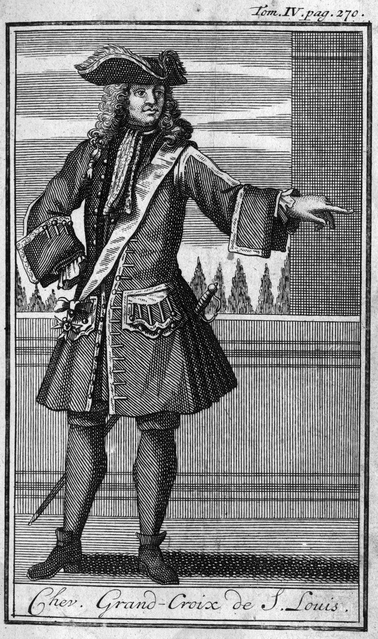 Órdenes de Caballería. Caballero Gran Cruz de San Luis en Francia en el siglo XVII. En Historia de órdenes militares o caballeros, de las milicias seculares y regulares de ambos sexos, que se han establecido hasta ahora. Edición tomada del Abate Giustini de Unknown artist