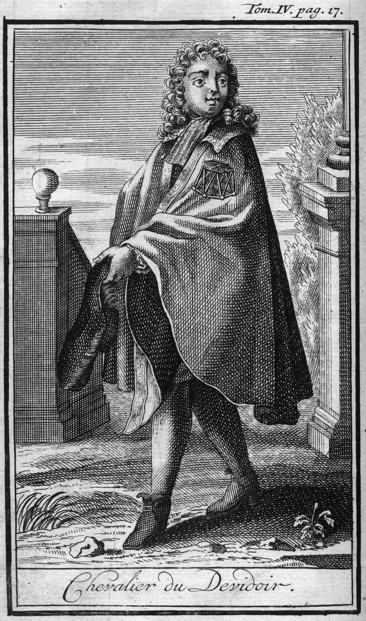 Órdenes de Caballería. Caballero de Devidoir. En "Historia de órdenes militares o caballeros, de las milicias seguras y rutinarias de ambos sexos, que se han establecido hasta ahora. Edición tomada de Abbe Giustiniani, R.P.Bonani, M. Herman, Schoonebeek, R de Unknown artist