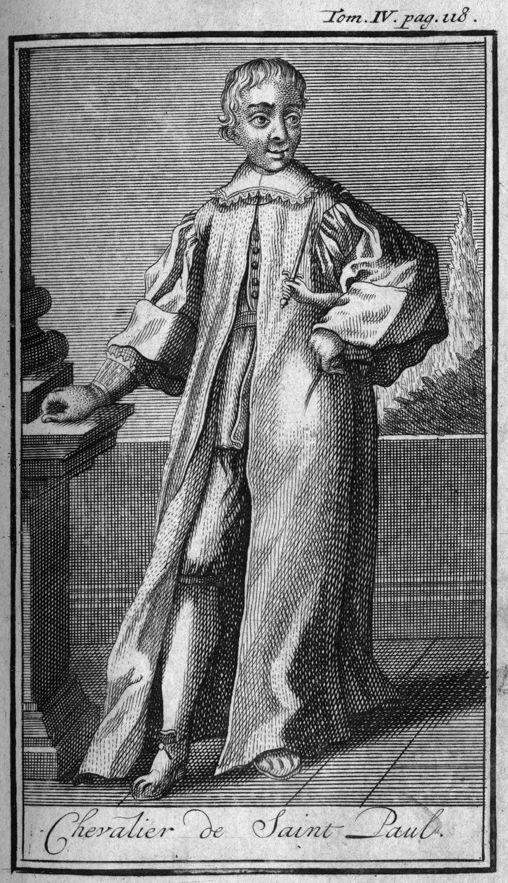 Órdenes de Caballería. Caballero de San Pablo. En Historia de órdenes militares o caballeros, de las milicias seguras y rutinarias de ambos sexos, que se han establecido hasta ahora. Edición tomada de Abbe Giustiniani, R.P.Bonani, M. Herman, Schoonebeek, R de Unknown artist