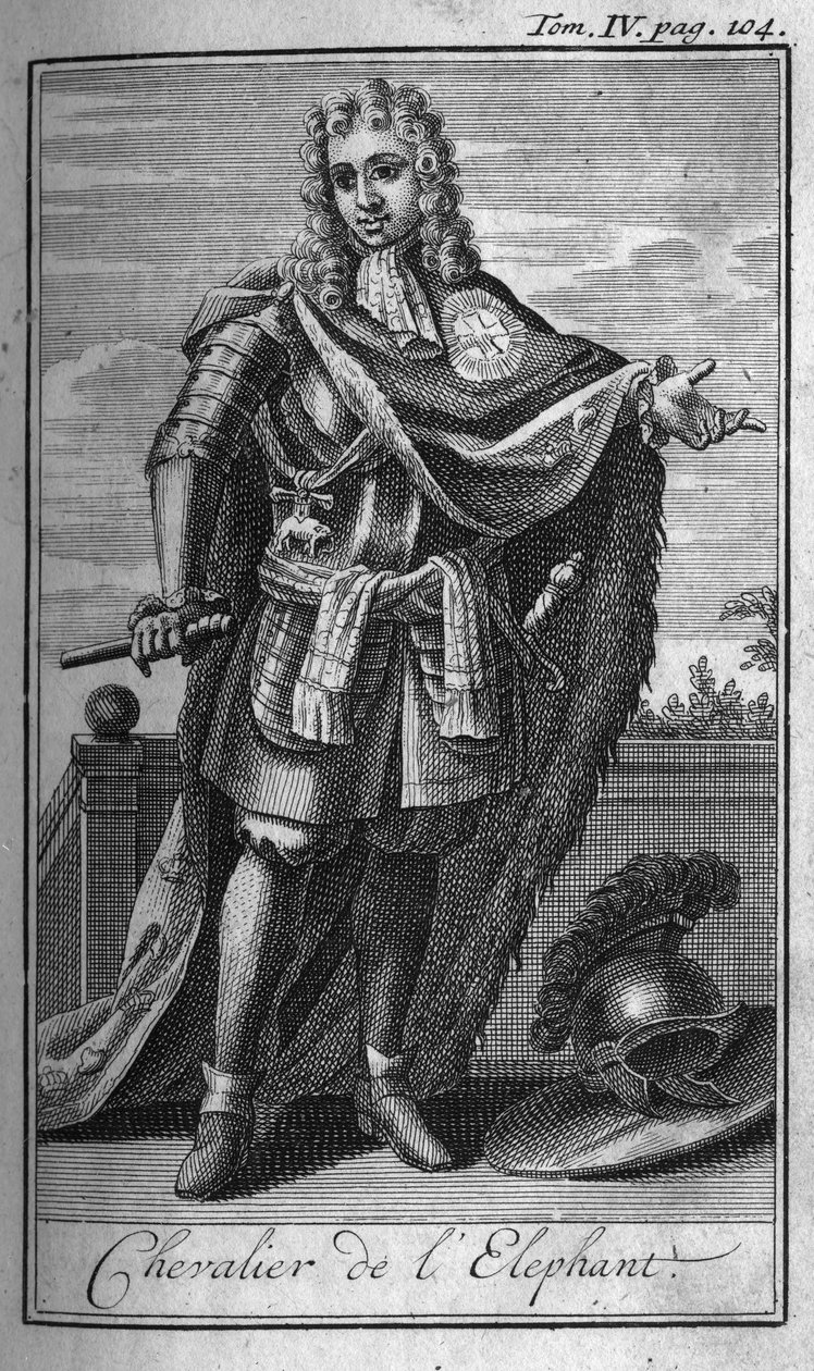 Órdenes de Caballería. Caballero del elefante en Dinamarca en el siglo XV. En "Historia de órdenes militares o caballeros, de las milicias seguras y rutinarias de ambos sexos, que se han establecido hasta ahora. Edición tomada de Abbe Giustiniani, R.P.Bona de Unknown artist
