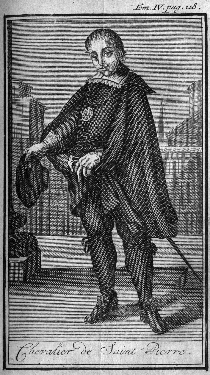 Órdenes de Caballería. Caballero de San Pedro (San Pietro) en Roma en el siglo XV. En “Historia de las órdenes militares o caballeros, de las milicias seguras y rutinarias de ambos sexos, que se han establecido hasta el presente. Edición tomada de Abbe Giu de Unknown artist