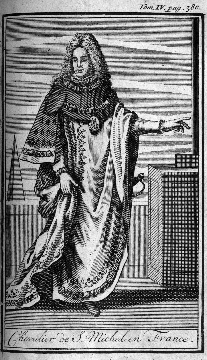 Órdenes de Caballería. Caballero de San Miguel en Francia en el siglo XV. En "Historia de órdenes militares o caballeros, de las milicias seguras y rutinarias de ambos sexos, que se han establecido hasta ahora. Edición tomada de Abbe Giustiniani, R.P.Bonan de Unknown artist